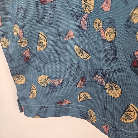 Goodfellow & Co Polo Mens Size Large Teal Cocktails Drinks Tea Lemonade Shirt - Picture 5 of 8